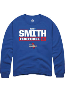 Corey Smith Rally Mens Blue Tulsa Golden Hurricane NIL Stacked Box Crew Sweatshirt