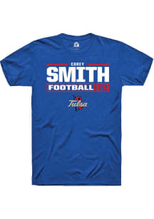 Corey Smith Blue Tulsa Golden Hurricane NIL Stacked Box Short Sleeve T Shirt