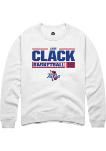 Jade Clack Rally Mens White Tulsa Golden Hurricane NIL Stacked Box Crew Sweatshirt