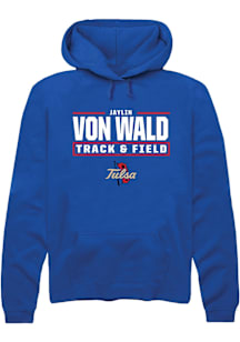 Jaylin Adams/Vonwald  Rally Tulsa Golden Hurricane Mens Blue NIL Stacked Box Long Sleeve Hoodie