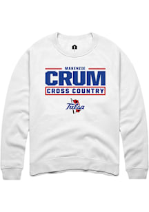 Makenzie Crum  Rally Tulsa Golden Hurricane Mens White NIL Stacked Box Long Sleeve Crew Sweatshirt