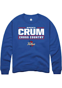 Makenzie Crum  Rally Tulsa Golden Hurricane Mens Blue NIL Stacked Box Long Sleeve Crew Sweatshirt