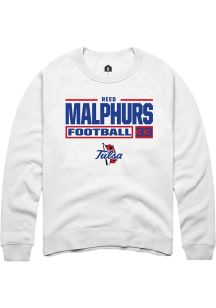 Reed Malphurs Rally Mens White Tulsa Golden Hurricane NIL Stacked Box Crew Sweatshirt