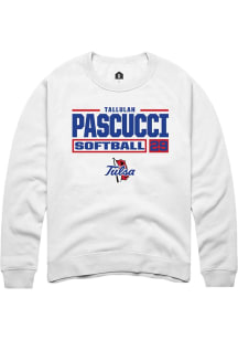 Tallulah Pascucci Rally Mens White Tulsa Golden Hurricane NIL Stacked Box Crew Sweatshirt