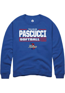 Tallulah Pascucci Rally Mens Blue Tulsa Golden Hurricane NIL Stacked Box Crew Sweatshirt