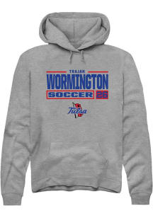 Trajan Wormington Rally Mens Graphite Tulsa Golden Hurricane NIL Stacked Box Hooded Sweatshirt