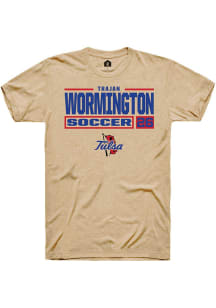 Trajan Wormington Tan Tulsa Golden Hurricane NIL Stacked Box Short Sleeve T Shirt