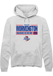 Trajan Wormington Rally Mens White Tulsa Golden Hurricane NIL Stacked Box Hooded Sweatshirt