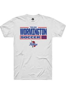 Trajan Wormington White Tulsa Golden Hurricane NIL Stacked Box Short Sleeve T Shirt