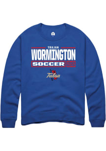 Trajan Wormington Rally Mens Blue Tulsa Golden Hurricane NIL Stacked Box Crew Sweatshirt