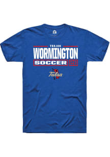 Trajan Wormington Blue Tulsa Golden Hurricane NIL Stacked Box Short Sleeve T Shirt