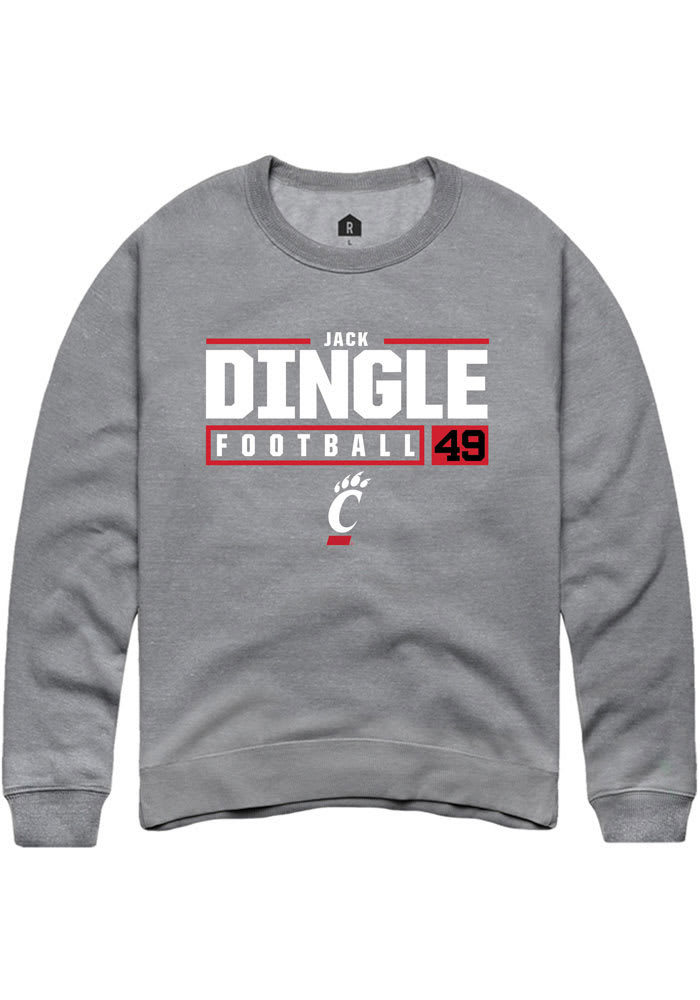 Jack Dingle Rally Cincinnati Bearcats Mens Grey NIL Stacked Box Long Sleeve Crew Sweatshirt