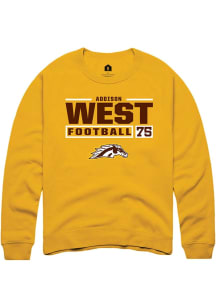 Addison West Rally Mens Gold Western Michigan Broncos NIL Stacked Box Crew Sweatshirt