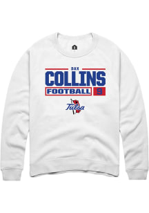 Dax Collins Rally Mens White Tulsa Golden Hurricane NIL Stacked Box Crew Sweatshirt