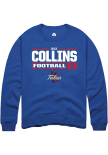 Dax Collins Rally Mens Blue Tulsa Golden Hurricane NIL Stacked Box Crew Sweatshirt