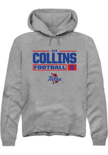 Dax Collins Rally Mens Graphite Tulsa Golden Hurricane NIL Stacked Box Hooded Sweatshirt