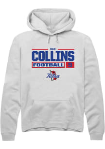 Dax Collins Rally Mens White Tulsa Golden Hurricane NIL Stacked Box Hooded Sweatshirt