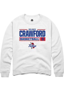 Delanie Crawford Rally Mens White Tulsa Golden Hurricane NIL Stacked Box Crew Sweatshirt