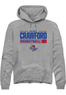 Delanie Crawford Rally Mens Graphite Tulsa Golden Hurricane NIL Stacked Box Hooded Sweatshirt