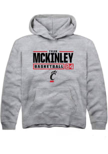 Tyler McKinley Rally Youth Grey Cincinnati Bearcats NIL Stacked Box Long Sleeve Hooded Sweatshir..