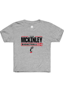 Tyler McKinley Rally Youth Grey Cincinnati Bearcats NIL Stacked Box Short Sleeve T-Shirt