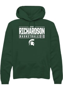 Jase Richardson Rally Mens Green Michigan State Spartans NIL Stacked Box Hooded Sweatshirt