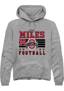 Bukari Miles Rally Mens Grey Ohio State Buckeyes NIL Striped Hooded Sweatshirt