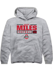 Bukari Miles Rally Youth Grey Ohio State Buckeyes NIL Stacked Box Long Sleeve Hooded Sweatshirt