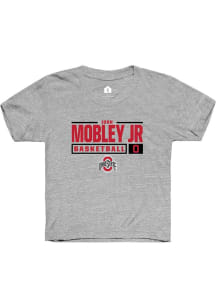 John Mobley Jr. Rally Youth Grey Ohio State Buckeyes NIL Stacked Box Short Sleeve T-Shirt
