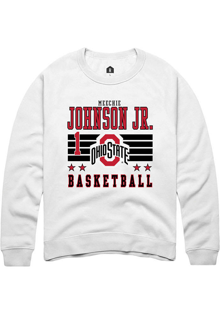 Meechie Johnson Jr. Rally Ohio State Buckeyes Mens NIL Striped Long Sleeve Crew Sweatshirt