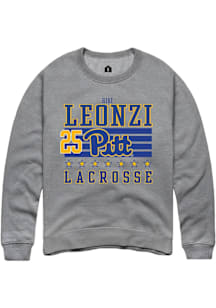 Gigi Leonzi  Rally Pitt Panthers Mens Grey NIL Striped Long Sleeve Crew Sweatshirt
