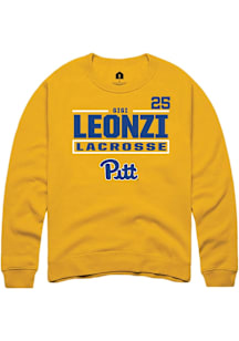 Gigi Leonzi  Rally Pitt Panthers Mens Gold NIL Stacked Box Long Sleeve Crew Sweatshirt