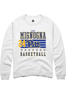 Liam Mignogna Rally Mens White Pitt Panthers NIL Striped Crew Sweatshirt