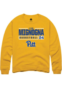 Liam Mignogna Rally Mens Gold Pitt Panthers NIL Stacked Box Crew Sweatshirt