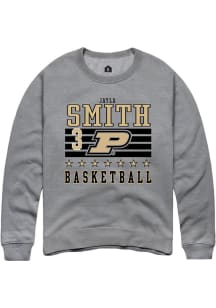 Jayla Smith Rally Mens Grey Purdue Boilermakers NIL Striped Crew Sweatshirt