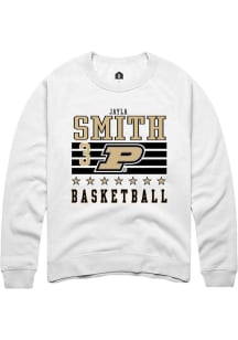 Jayla Smith Rally Mens White Purdue Boilermakers NIL Striped Crew Sweatshirt