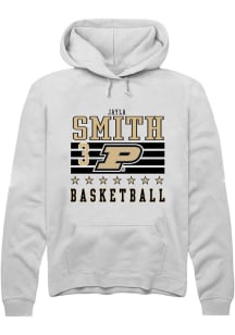 Jayla Smith Rally Mens White Purdue Boilermakers NIL Striped Hooded Sweatshirt