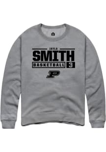 Jayla Smith Rally Mens Graphite Purdue Boilermakers NIL Stacked Box Crew Sweatshirt