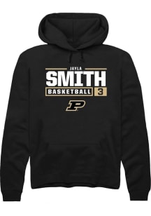 Jayla Smith Rally Mens Black Purdue Boilermakers NIL Stacked Box Hooded Sweatshirt