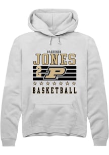 Rashunda Jones Rally Mens White Purdue Boilermakers NIL Striped Hooded Sweatshirt