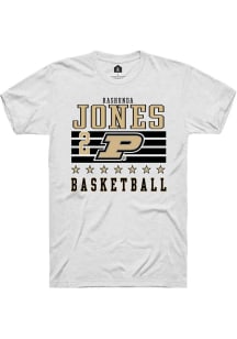 Rashunda Jones White Purdue Boilermakers NIL Striped Short Sleeve T Shirt