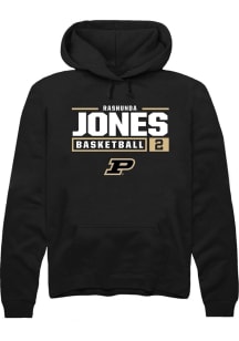 Rashunda Jones Rally Mens Black Purdue Boilermakers NIL Stacked Box Hooded Sweatshirt