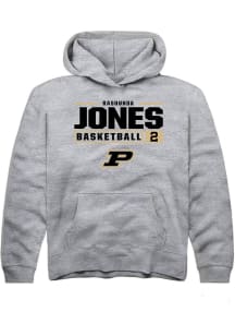 Rashunda Jones Rally Youth Grey Purdue Boilermakers NIL Stacked Box Long Sleeve Hooded Sweatshir..