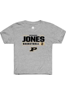 Rashunda Jones Rally Youth Grey Purdue Boilermakers NIL Stacked Box Short Sleeve T-Shirt