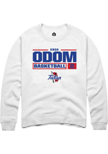 Dwon Odom Rally Mens White Tulsa Golden Hurricane NIL Stacked Box Crew Sweatshirt