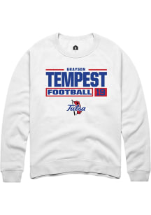 Grayson Tempest Rally Mens White Tulsa Golden Hurricane NIL Stacked Box Crew Sweatshirt