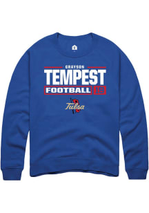 Grayson Tempest Rally Mens Blue Tulsa Golden Hurricane NIL Stacked Box Crew Sweatshirt