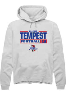 Grayson Tempest Rally Mens White Tulsa Golden Hurricane NIL Stacked Box Hooded Sweatshirt