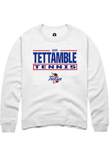 Gus Tettamble  Rally Tulsa Golden Hurricane Mens White NIL Stacked Box Long Sleeve Crew Sweatshirt