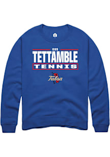 Gus Tettamble  Rally Tulsa Golden Hurricane Mens Blue NIL Stacked Box Long Sleeve Crew Sweatshirt